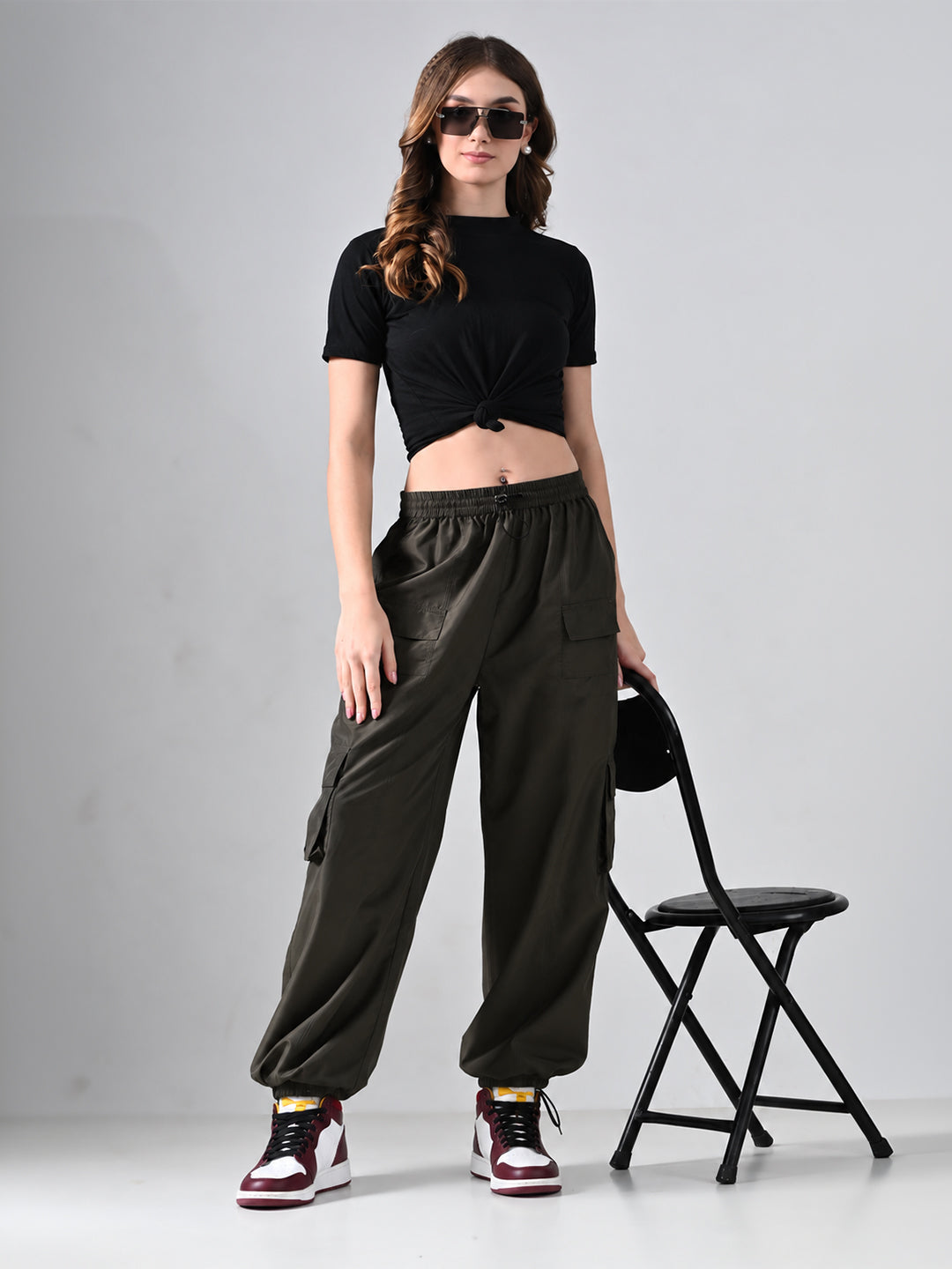 Olive Elastic Cargo Pants