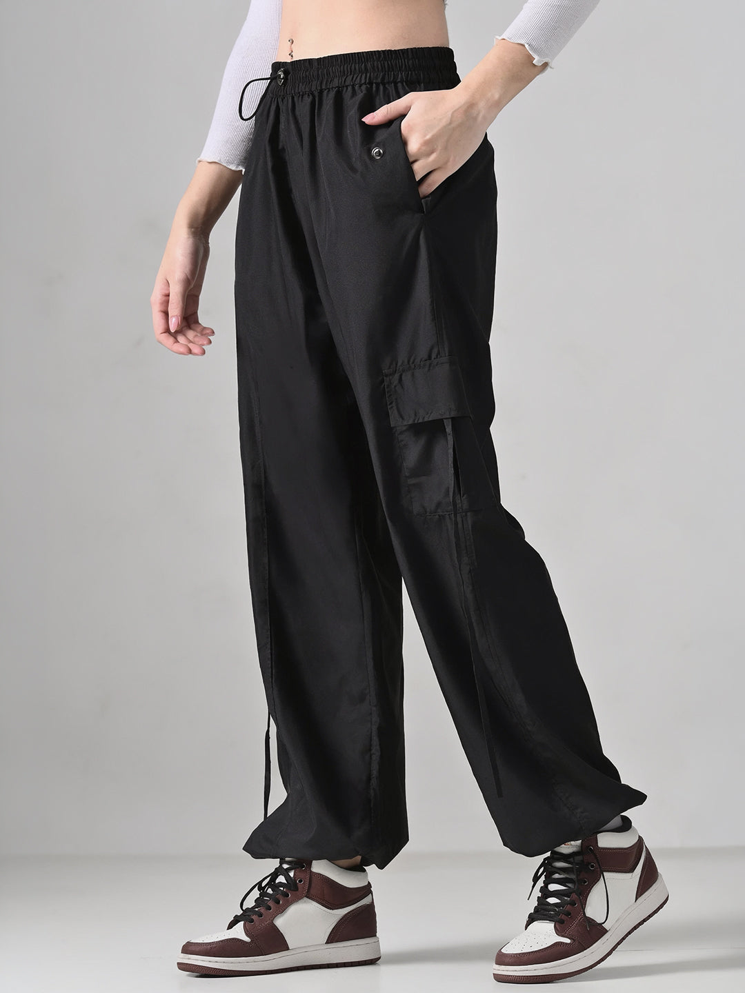Black Elastic Cargo Pants