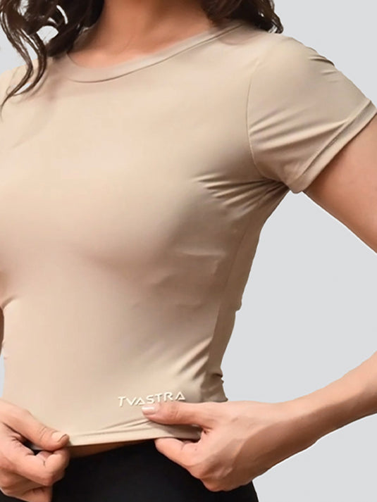 Beige Scoop Neck Mini T-shirt