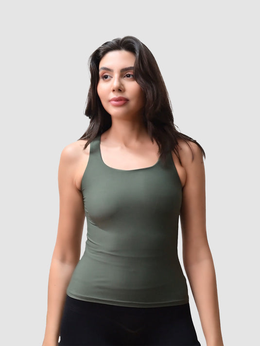Olive Closed Back Tank Tee