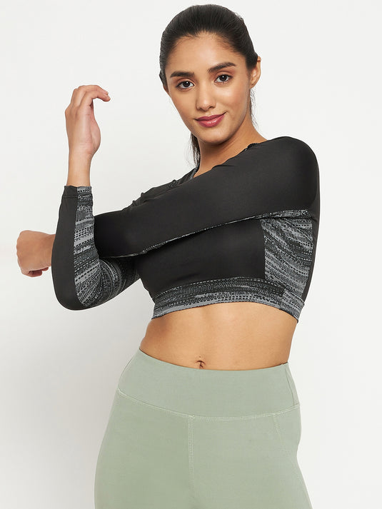 Black Long Sleeve Crop Top