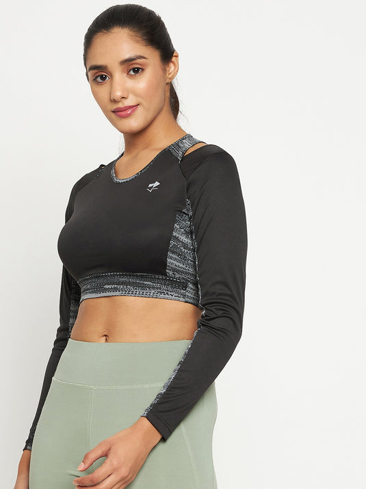 Black Long Sleeve Crop Top
