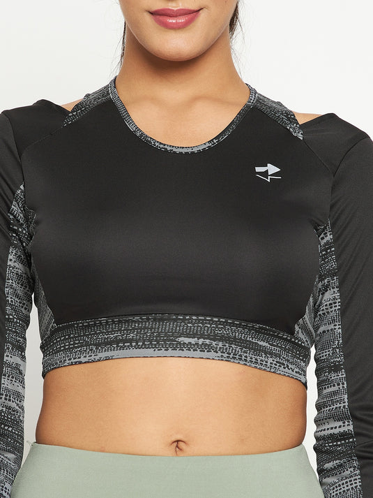 Black Long Sleeve Crop Top