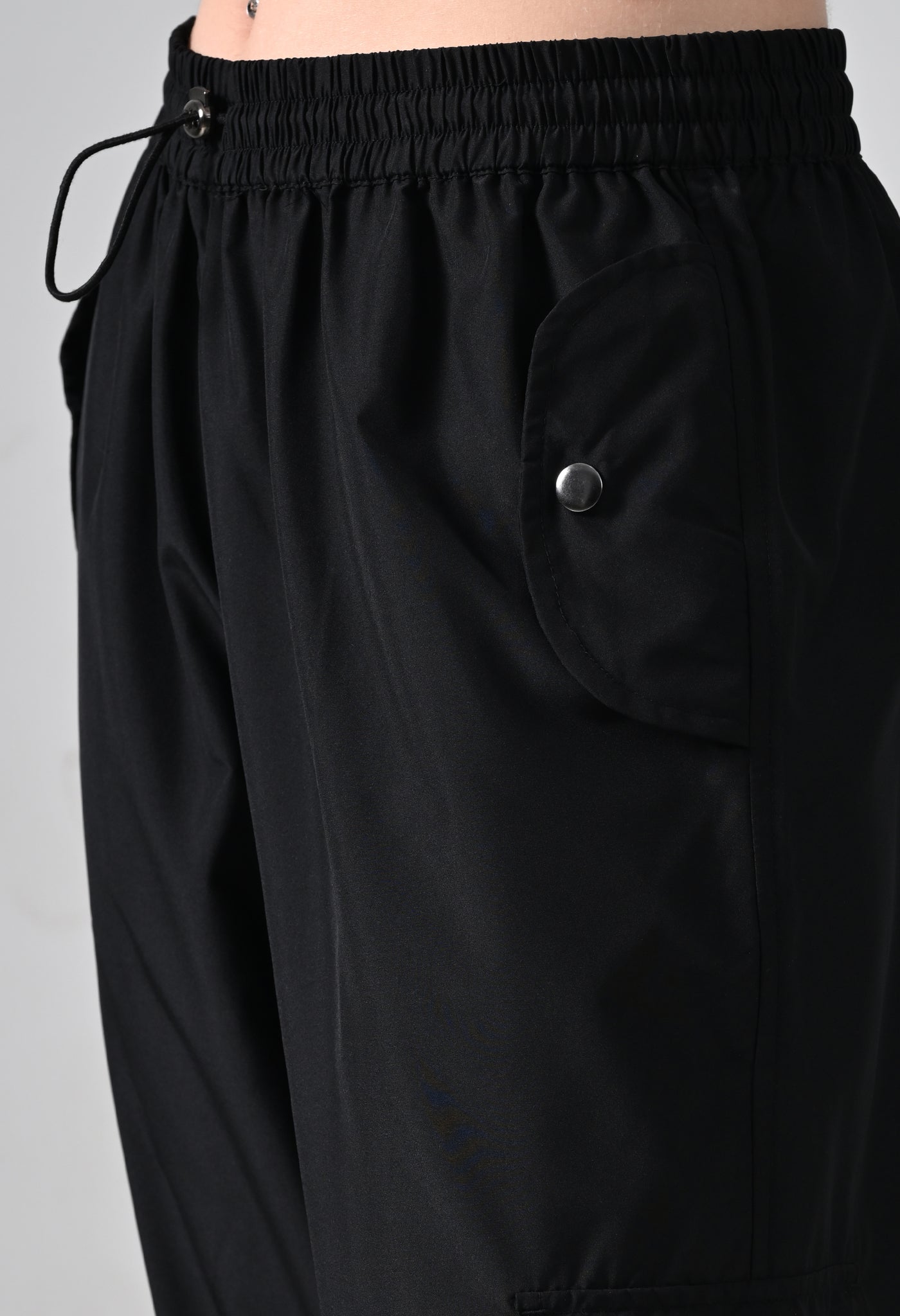 Black Elastic Cargo Pants