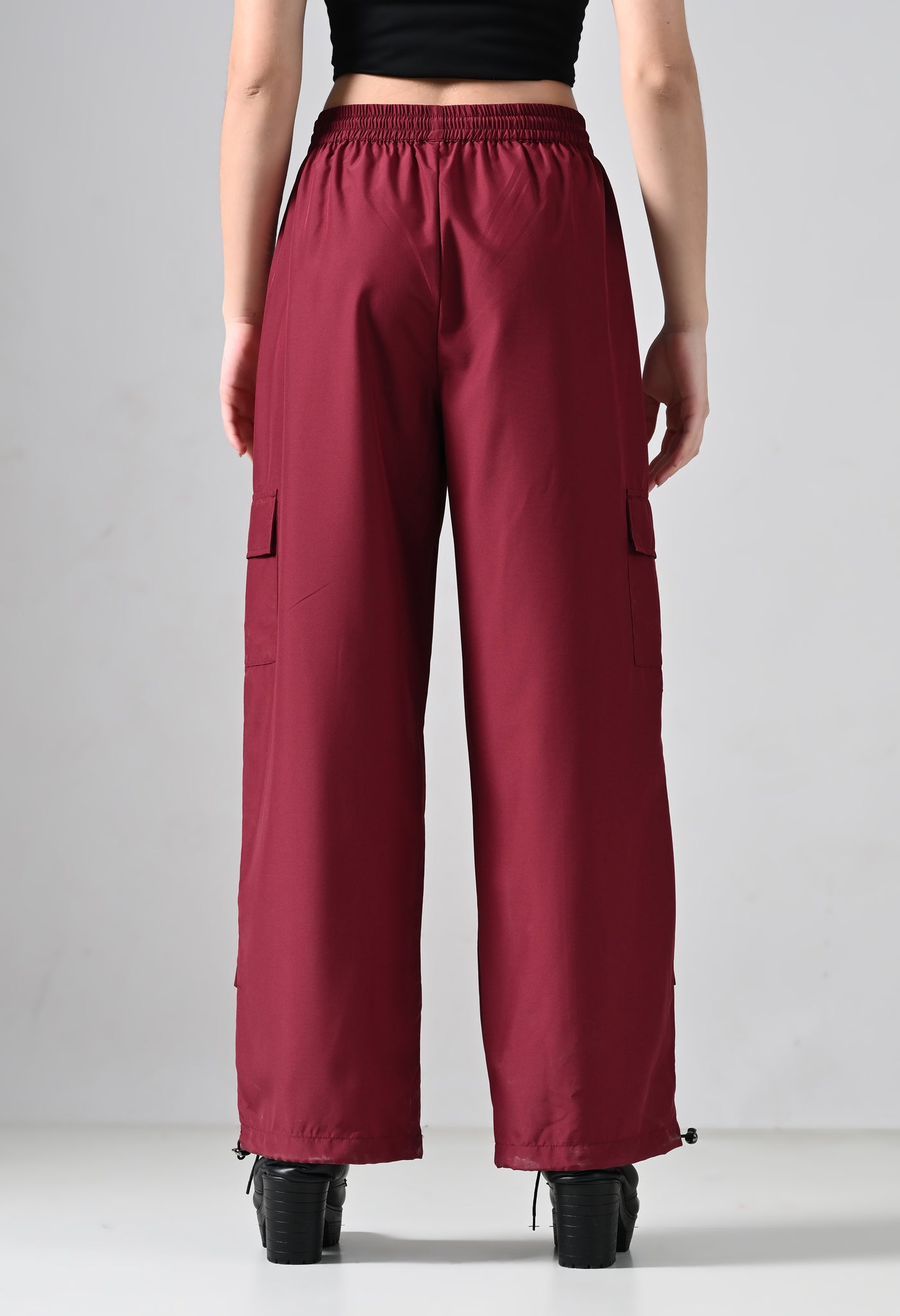 Maroon Elastic Cargo Pants