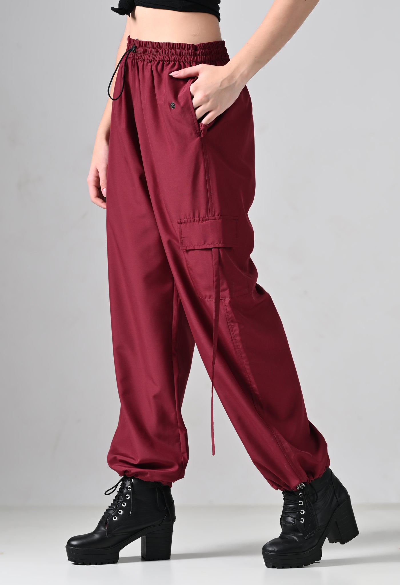 Maroon Elastic Cargo Pants