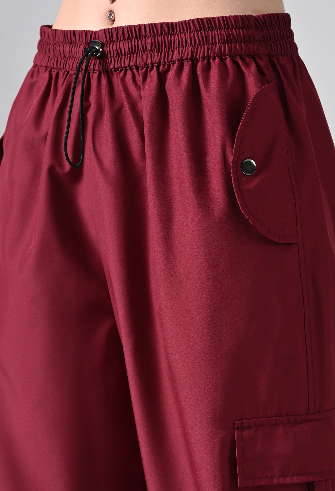 Maroon Elastic Cargo Pants