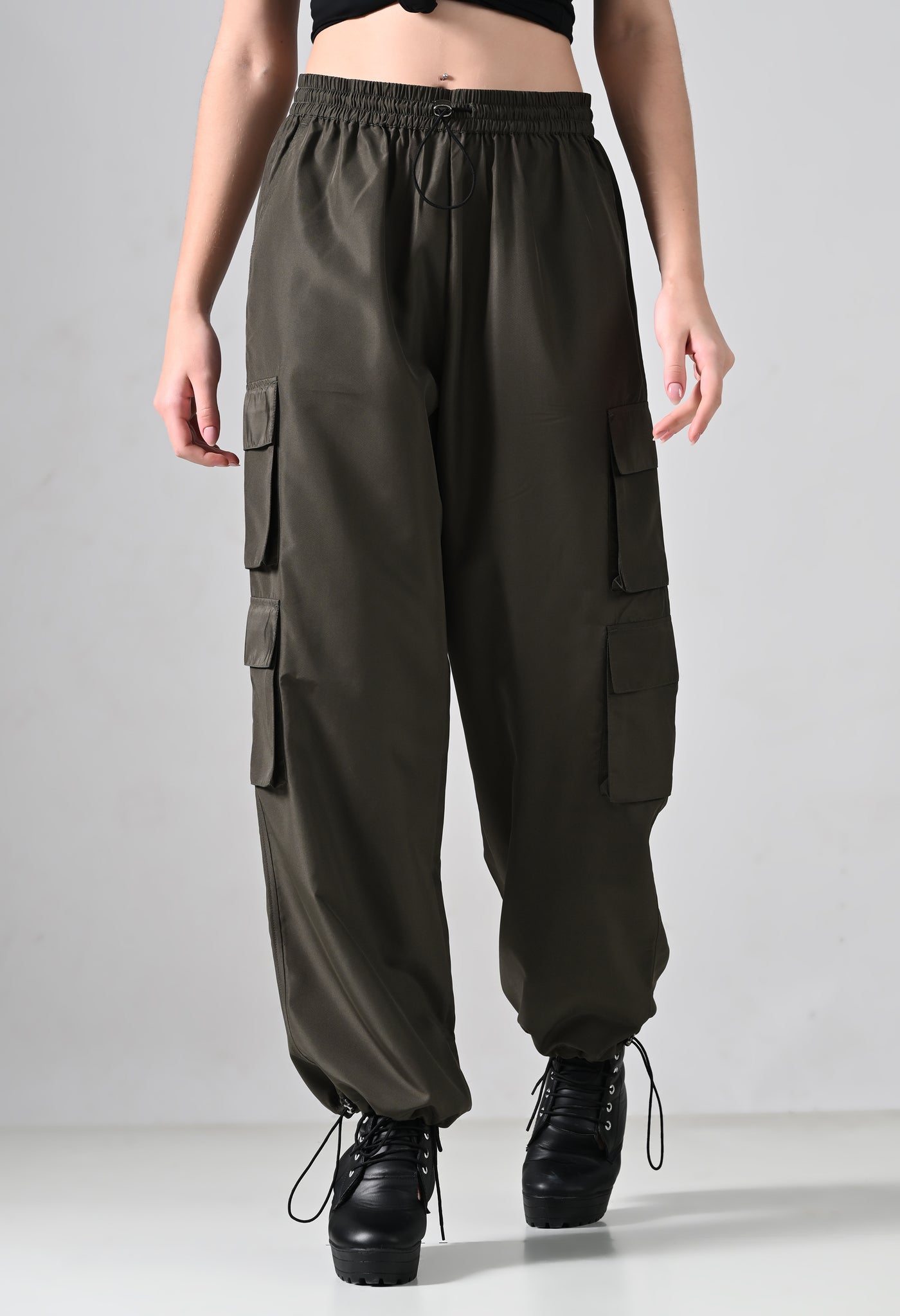 Olive Wide-Leg Cargo Pants