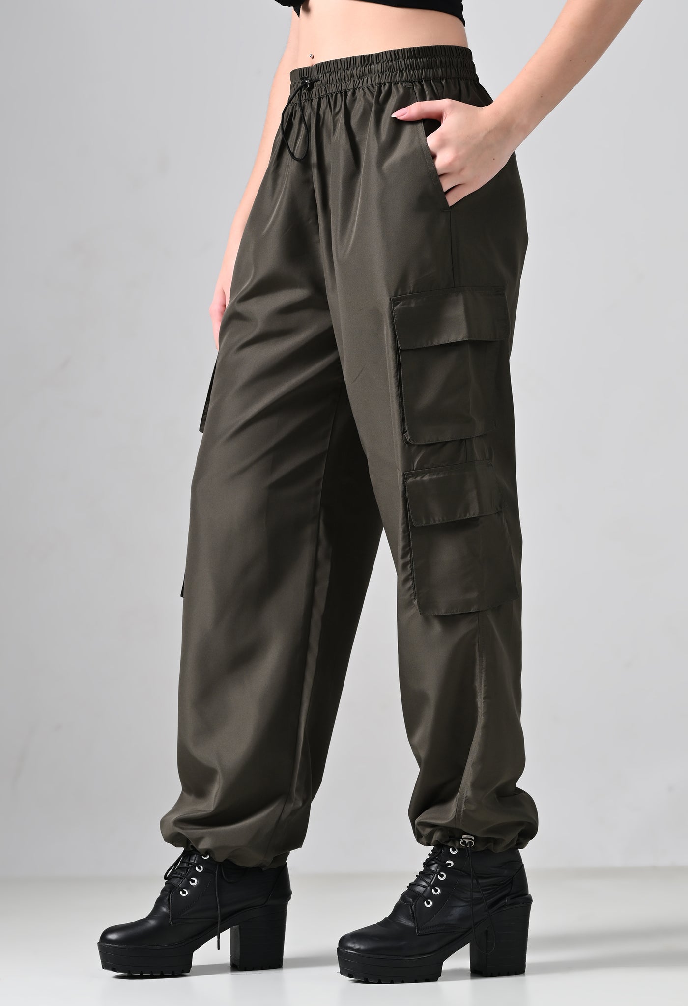 Olive Wide-Leg Cargo Pants