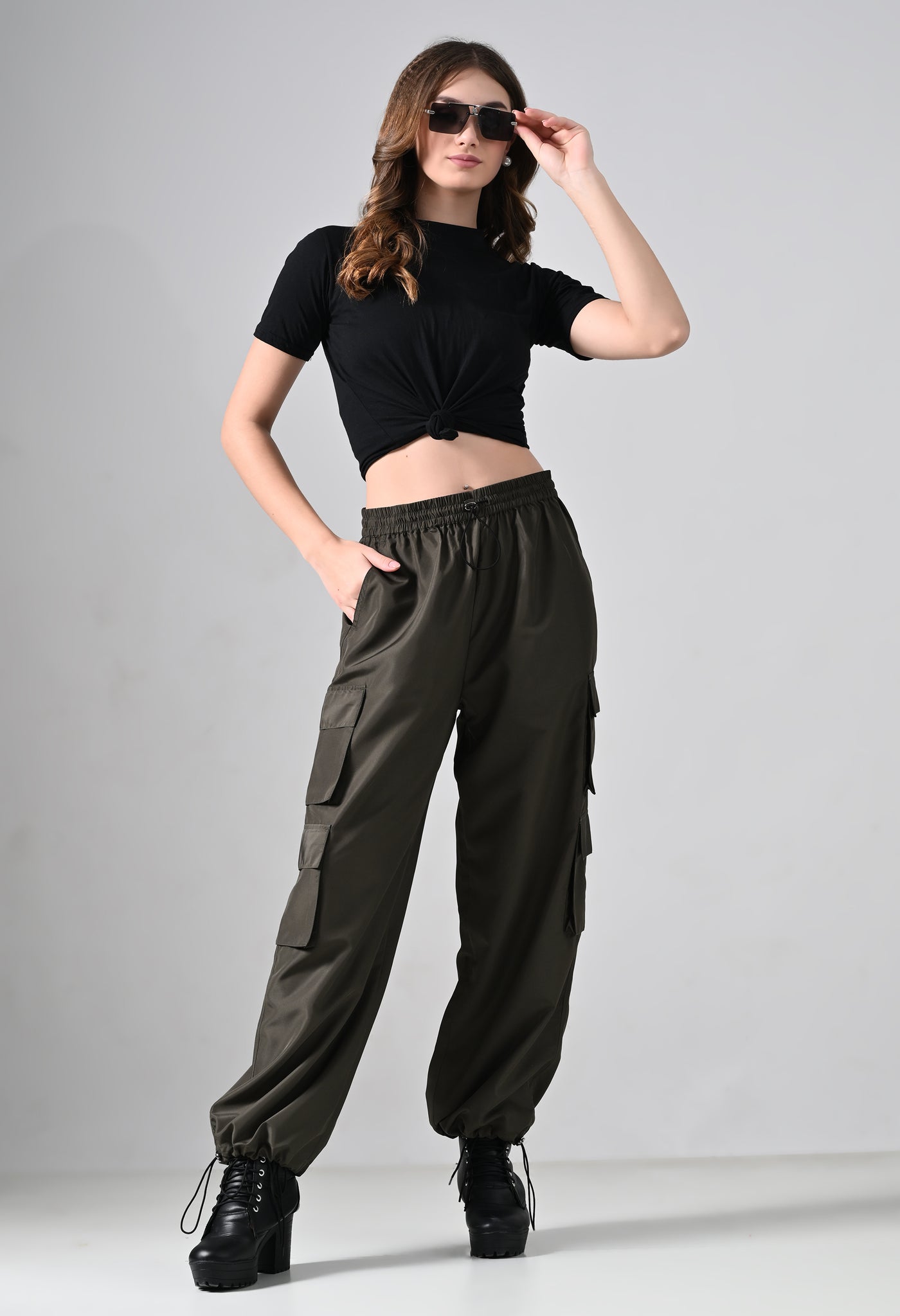 Olive Wide-Leg Cargo Pants