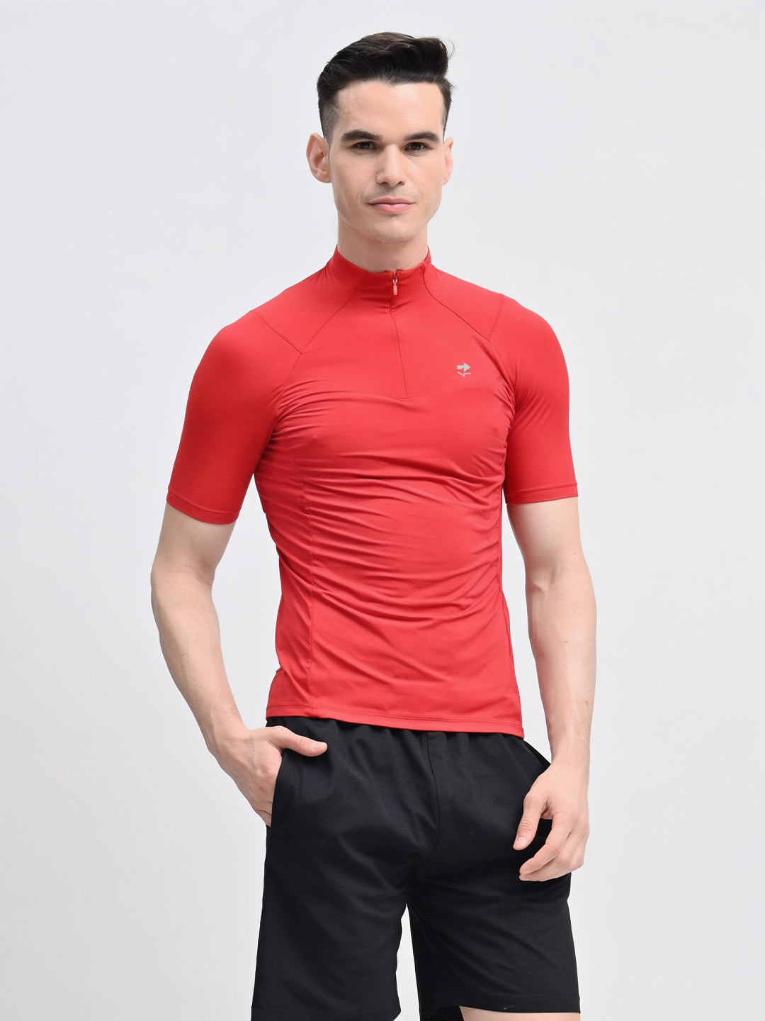 Crimson Red Flux Fit Zipper T-Shirt
