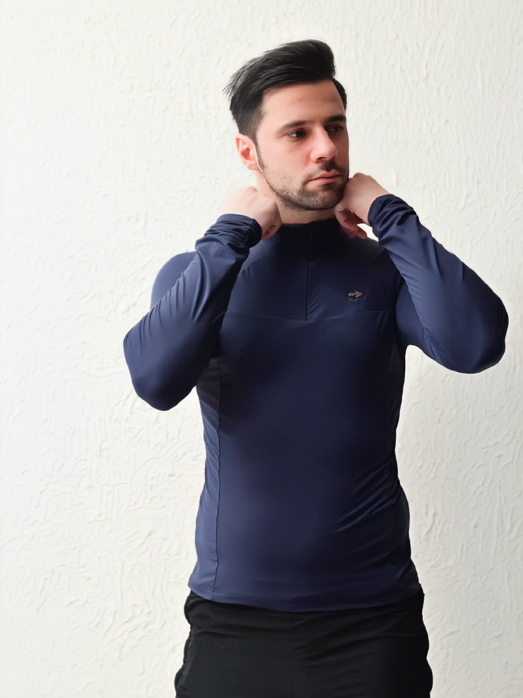 Navy Blue Flux Fit Zipper T-Shirt