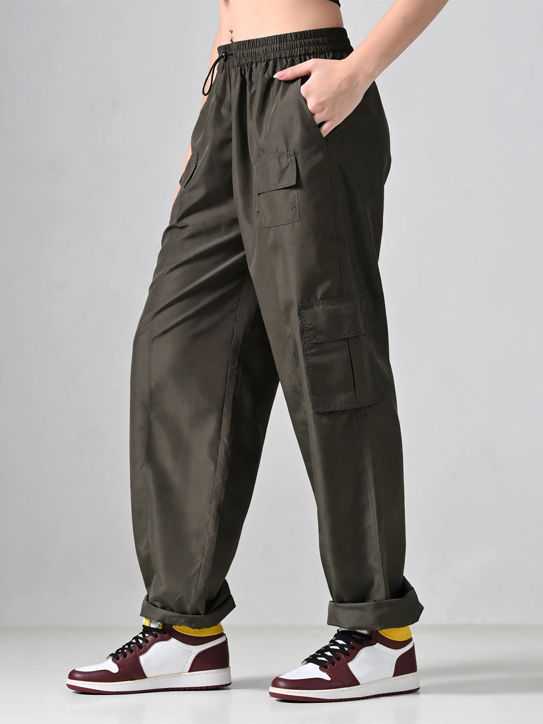 Olive Elastic Cargo Pants