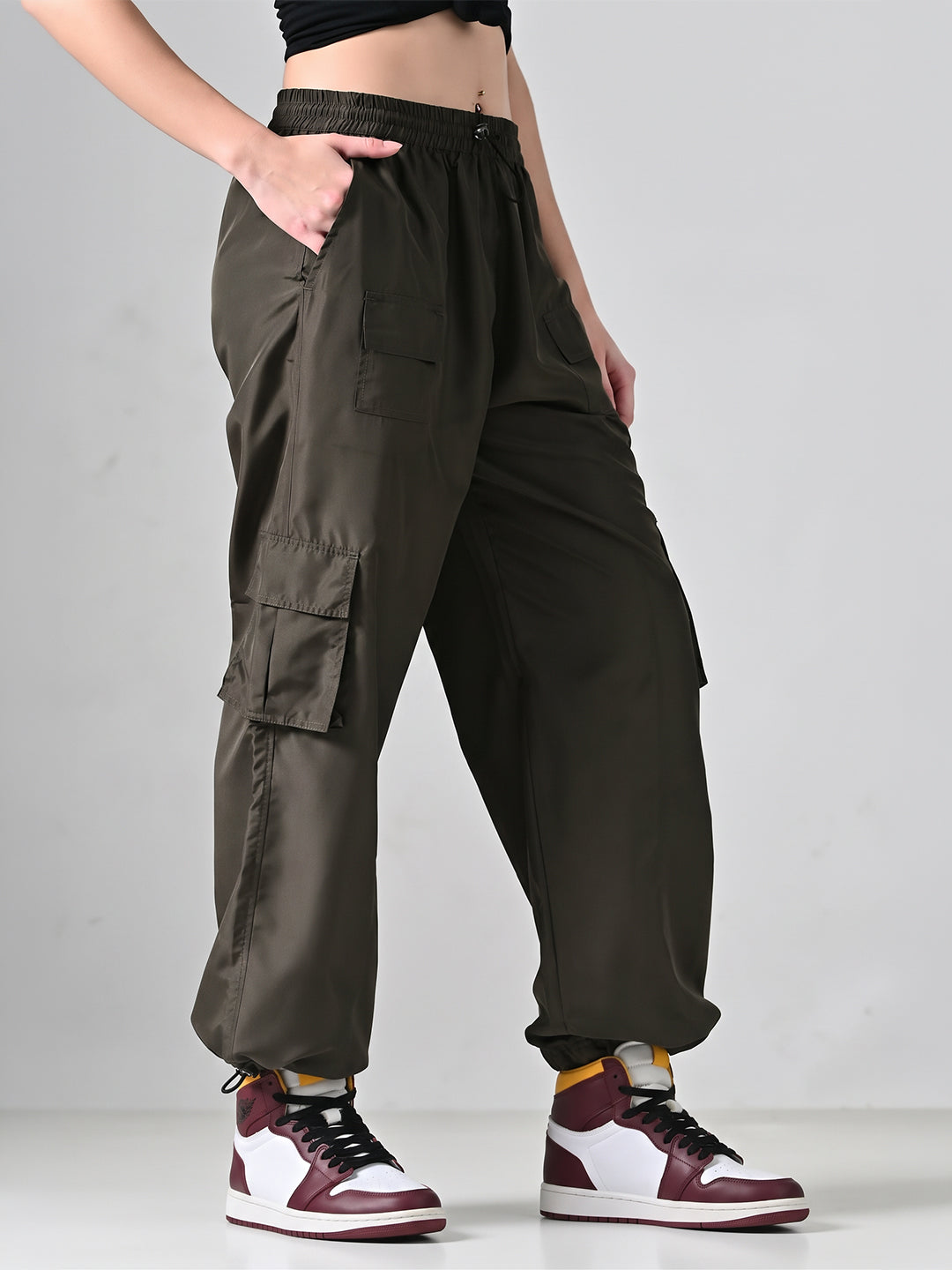 Olive Elastic Cargo Pants