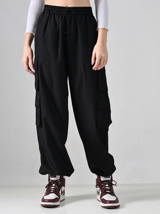 Black Wide-Leg Cargo Pants
