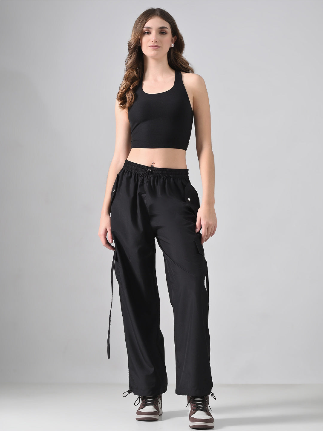 Black Elastic Cargo Pants