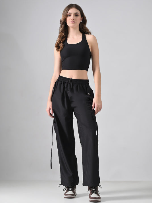 Black Elastic Cargo Pants