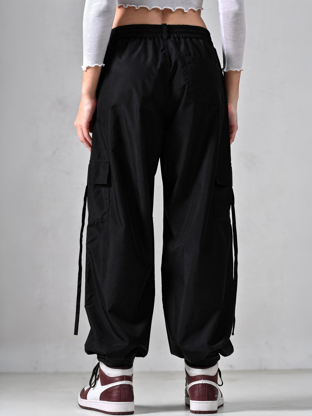 Black Elastic Cargo Pants