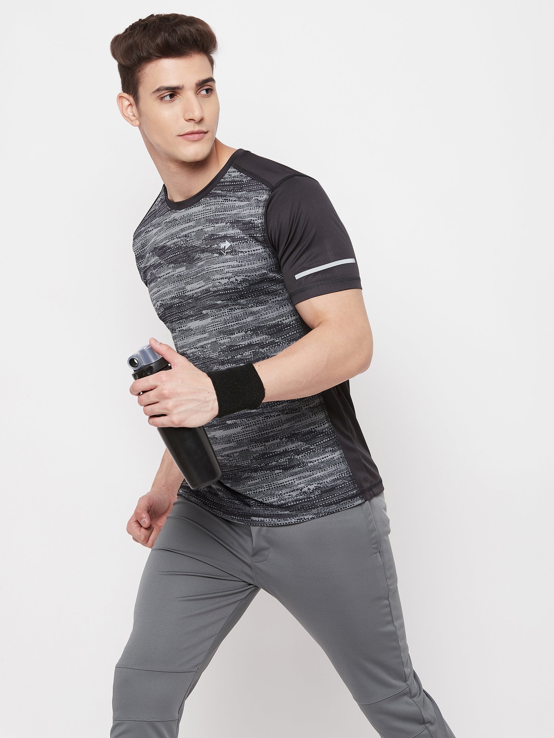 Grey & Black Half Sleeve T-shirt