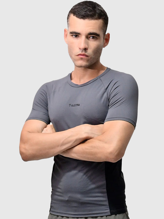 Grey & Black Flux Fit Half Sleeve T-shirt