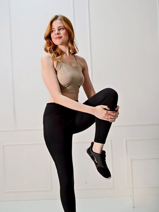 Beige & Black Flux Fit Top