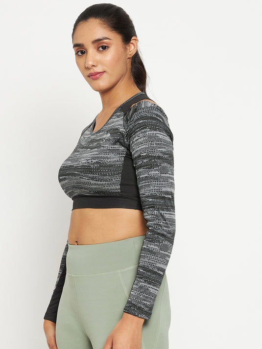 Grey Long Sleeve Crop Top