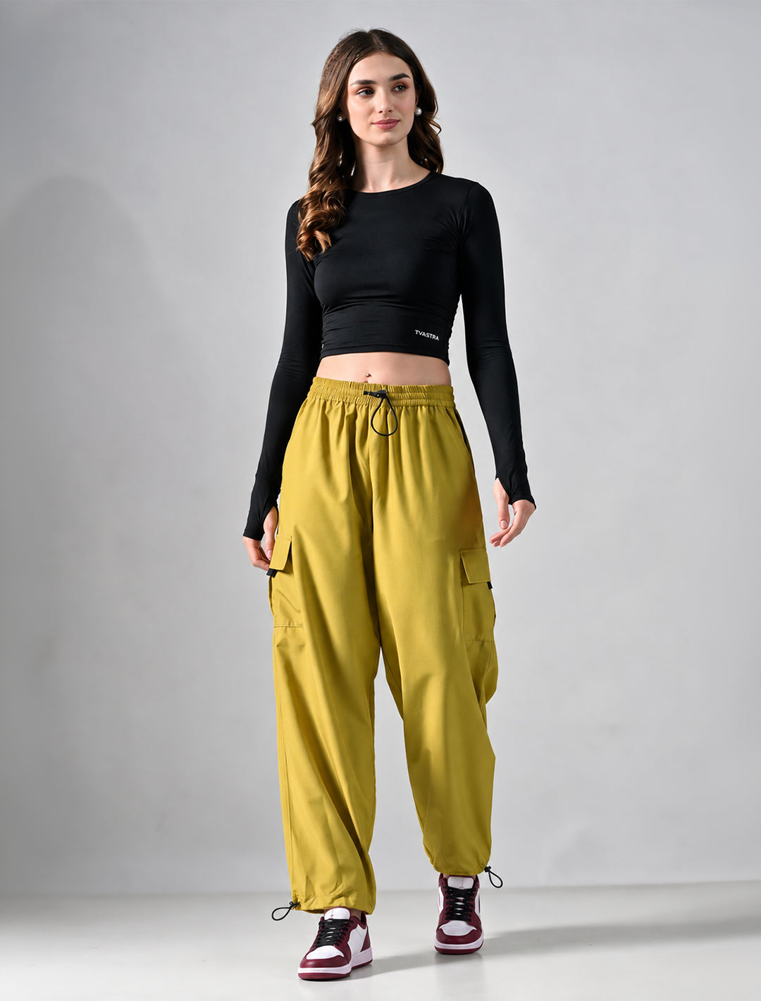 Mustard Wide-Legs Cargo Pants