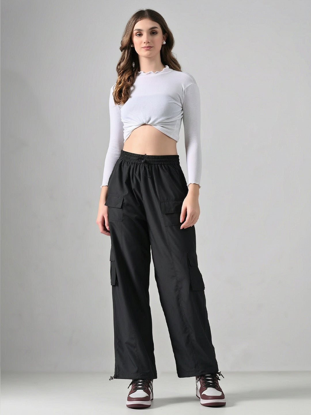 Charcoal Grey Wide-Legs Cargo Pants