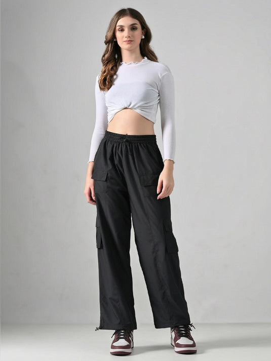 Charcoal Grey Wide-Legs Cargo Pants
