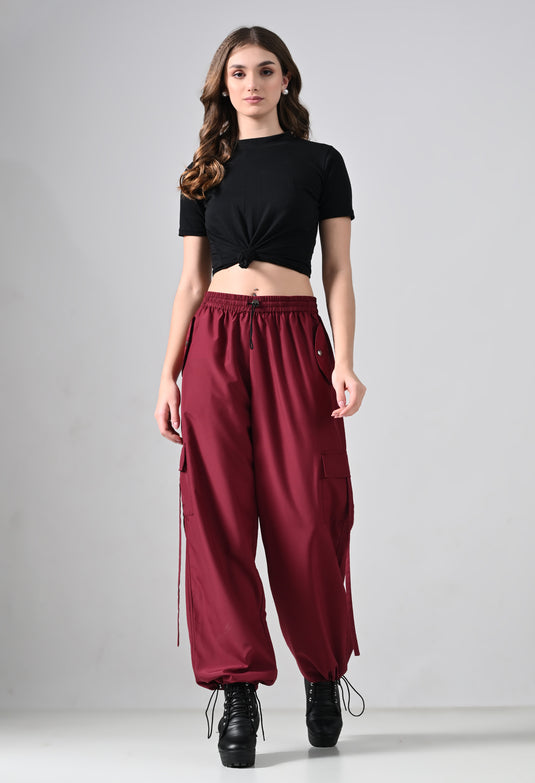 Maroon Elastic Cargo Pants