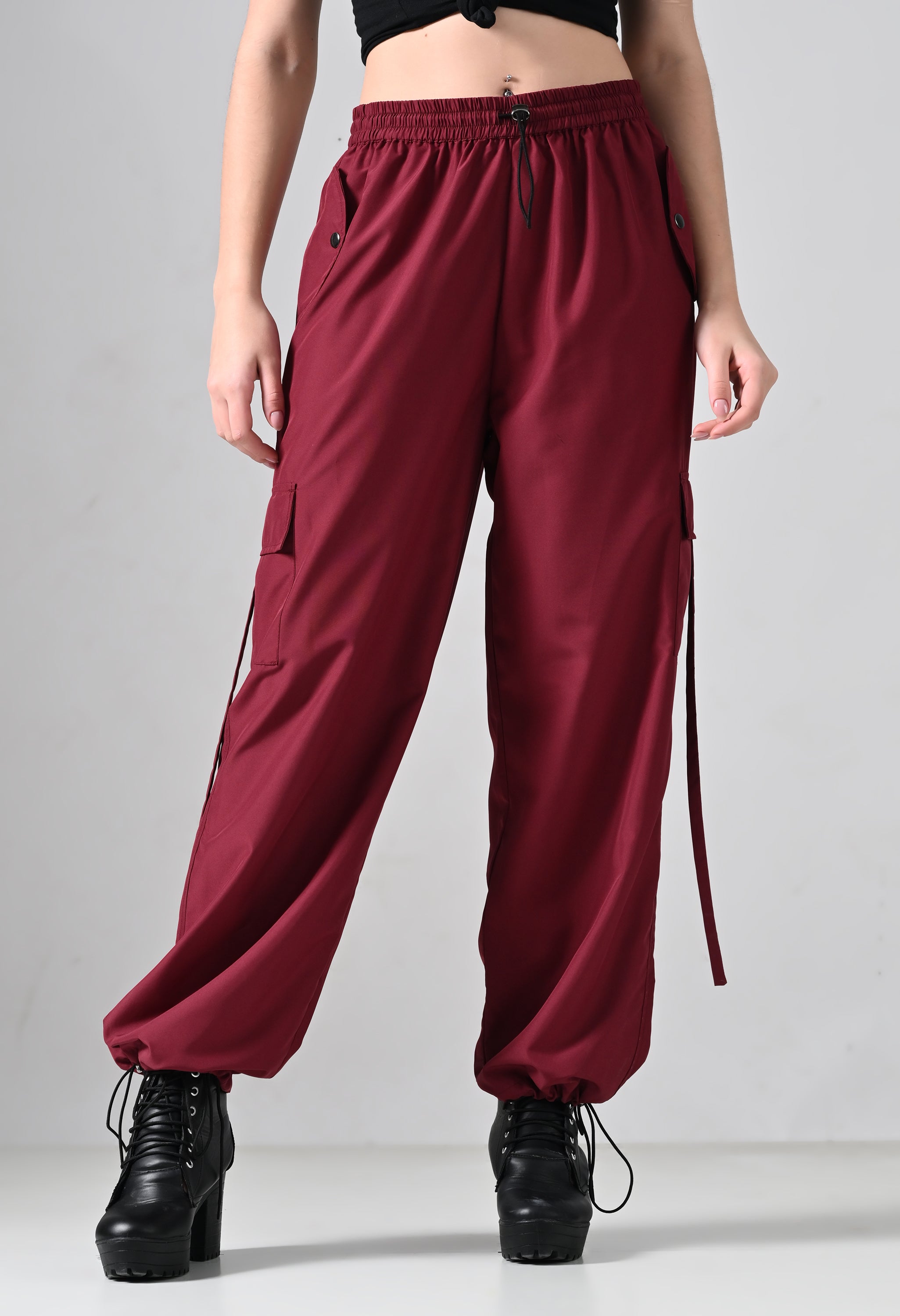 Maroon Elastic Cargo Pants