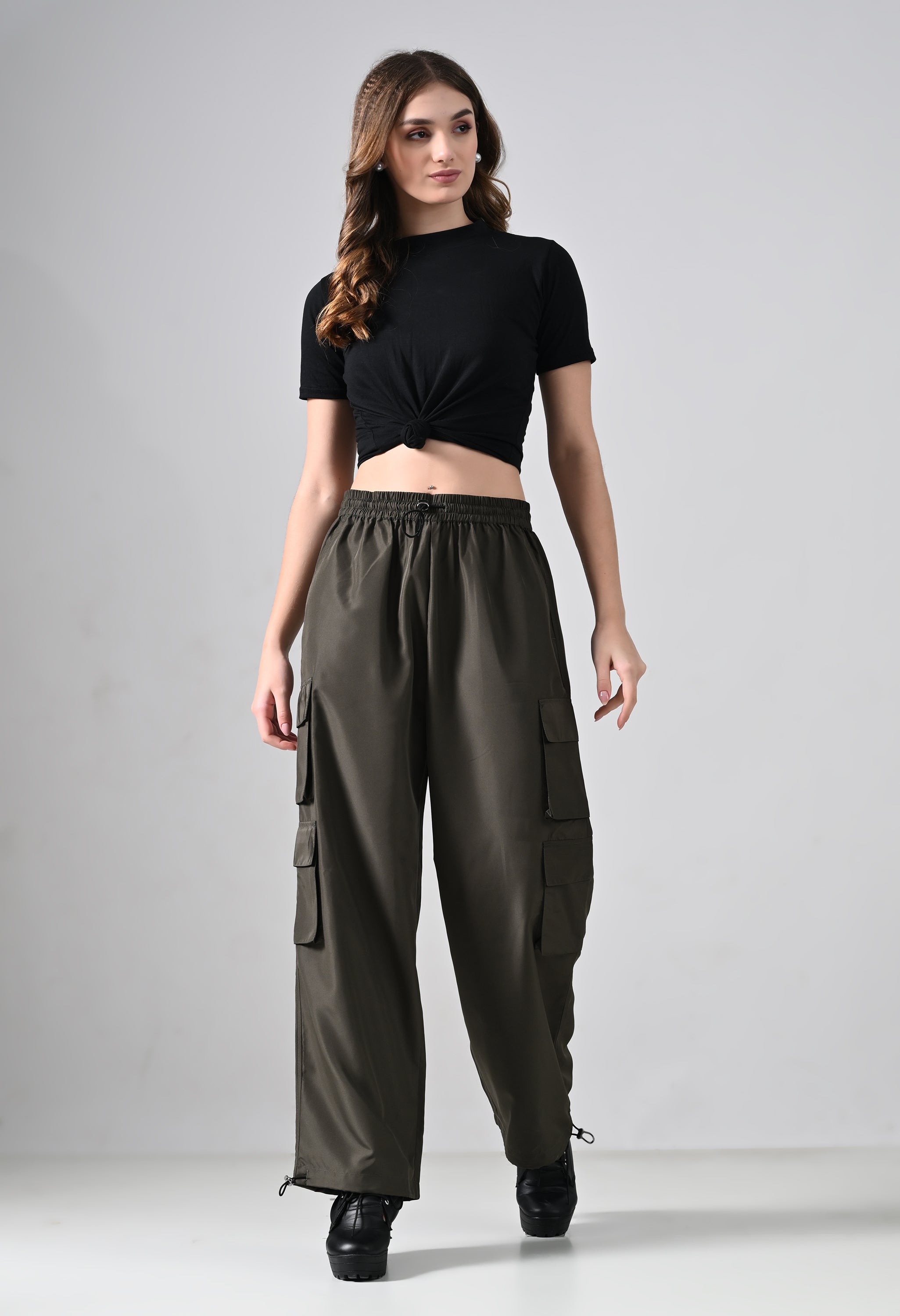 Olive Wide-Leg Cargo Pants