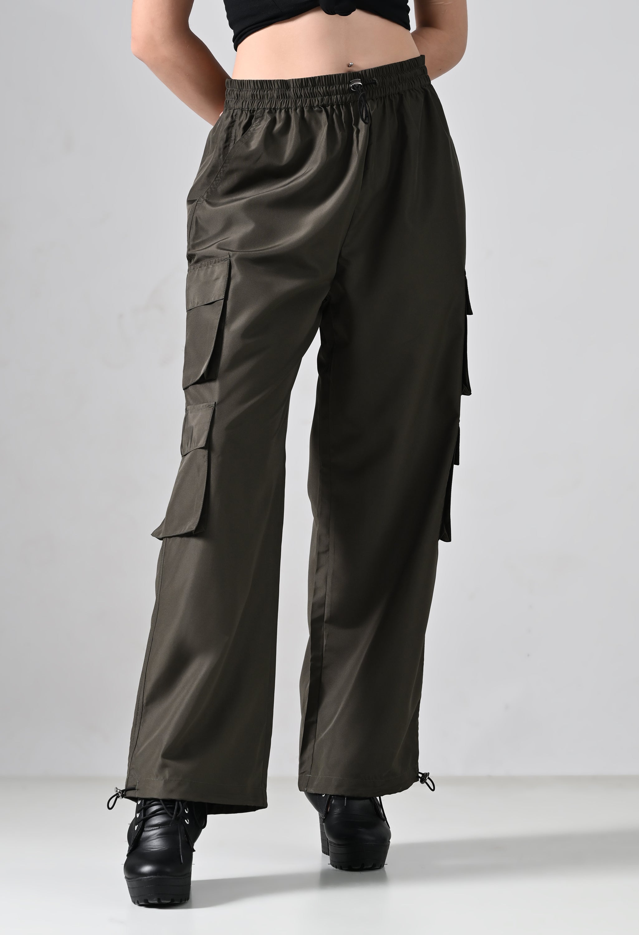 Olive Wide-Leg Cargo Pants