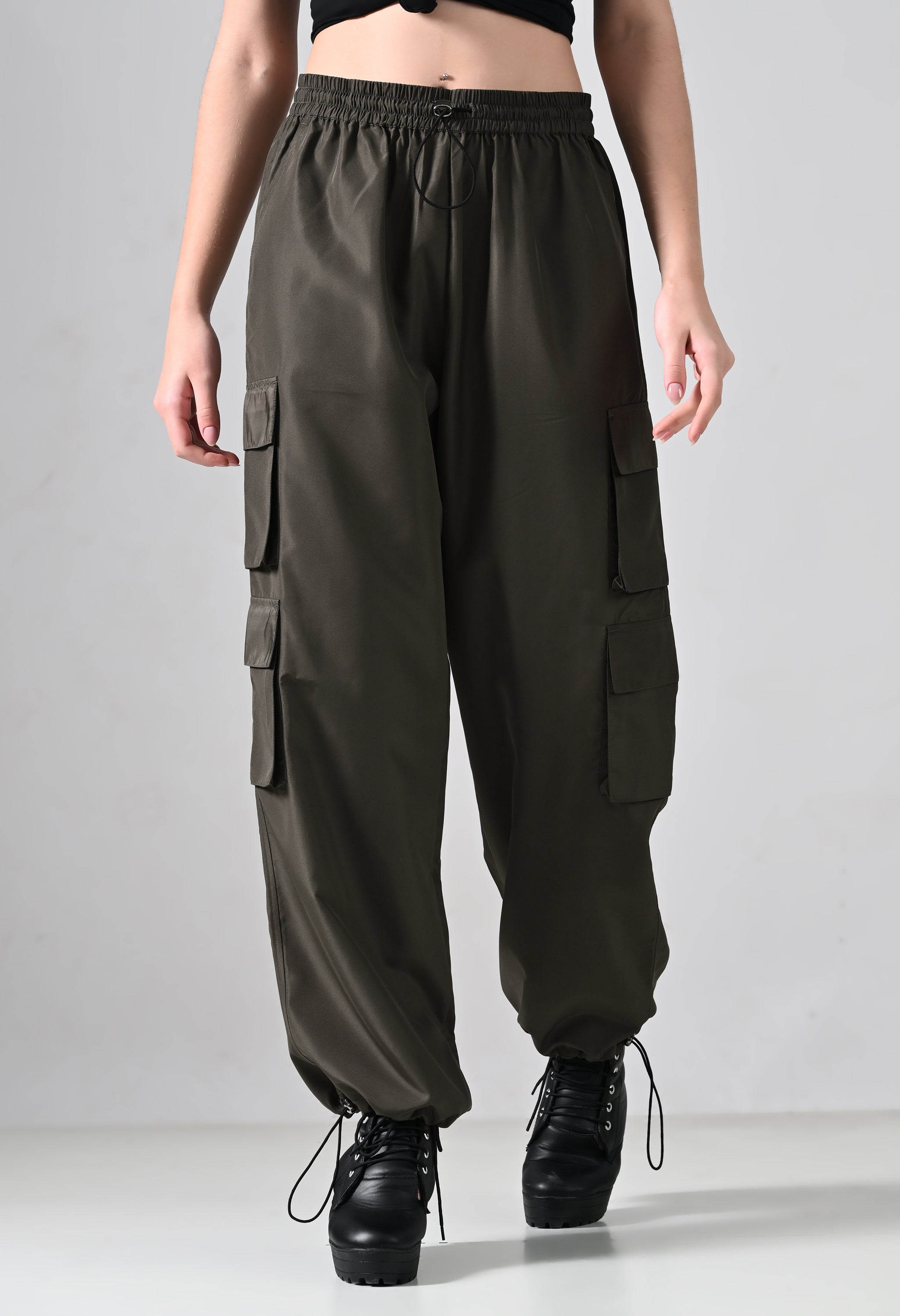 Olive Wide-Leg Cargo Pants