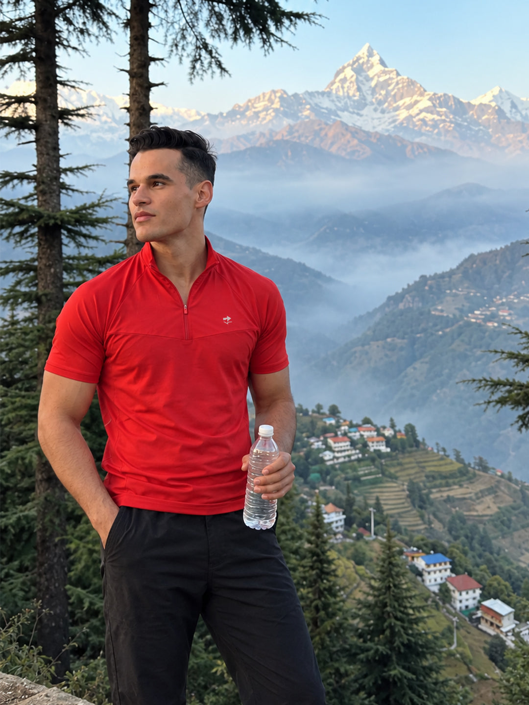 Crimson Red Flux Fit Zipper T-Shirt