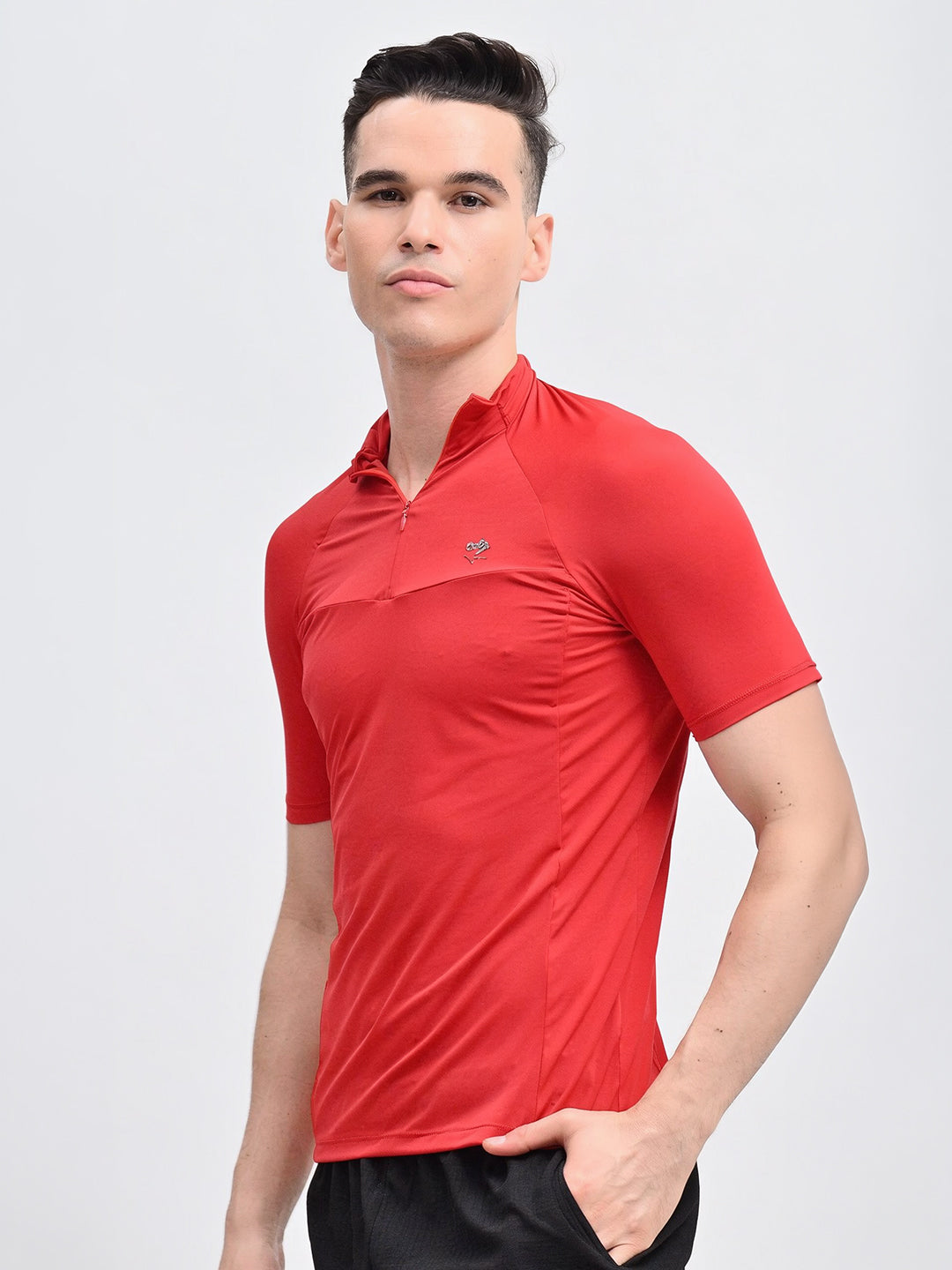 Crimson Red Flux Fit Zipper T-Shirt